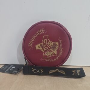 Bioworld Burgundy Round Zip Coin Pouch with Gold Hardware